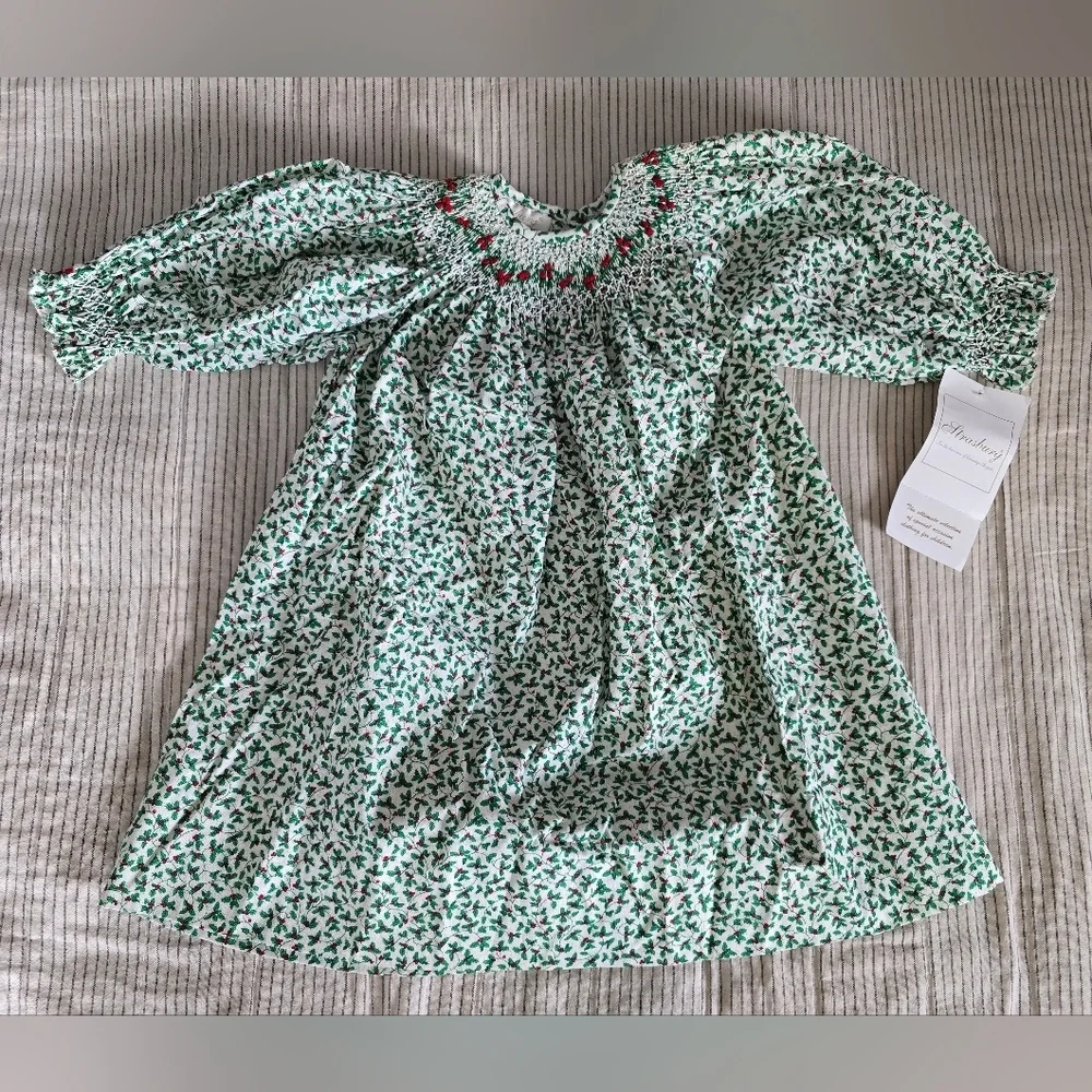 NWT Strasburg Smocked Long Sleeve 3 Month Baby Dress Christmas Holly Berry